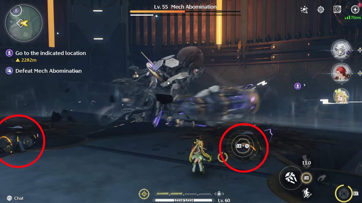 Vous pouvez lancer des pierres tombées sur l’Abomination Mech pour l’étourdir.