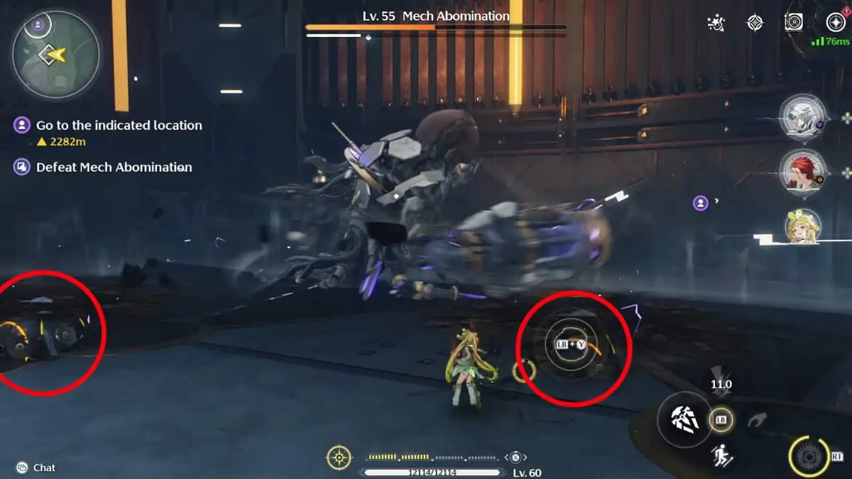Vous pouvez lancer des pierres tombées sur l’Abomination Mech pour l’étourdir.