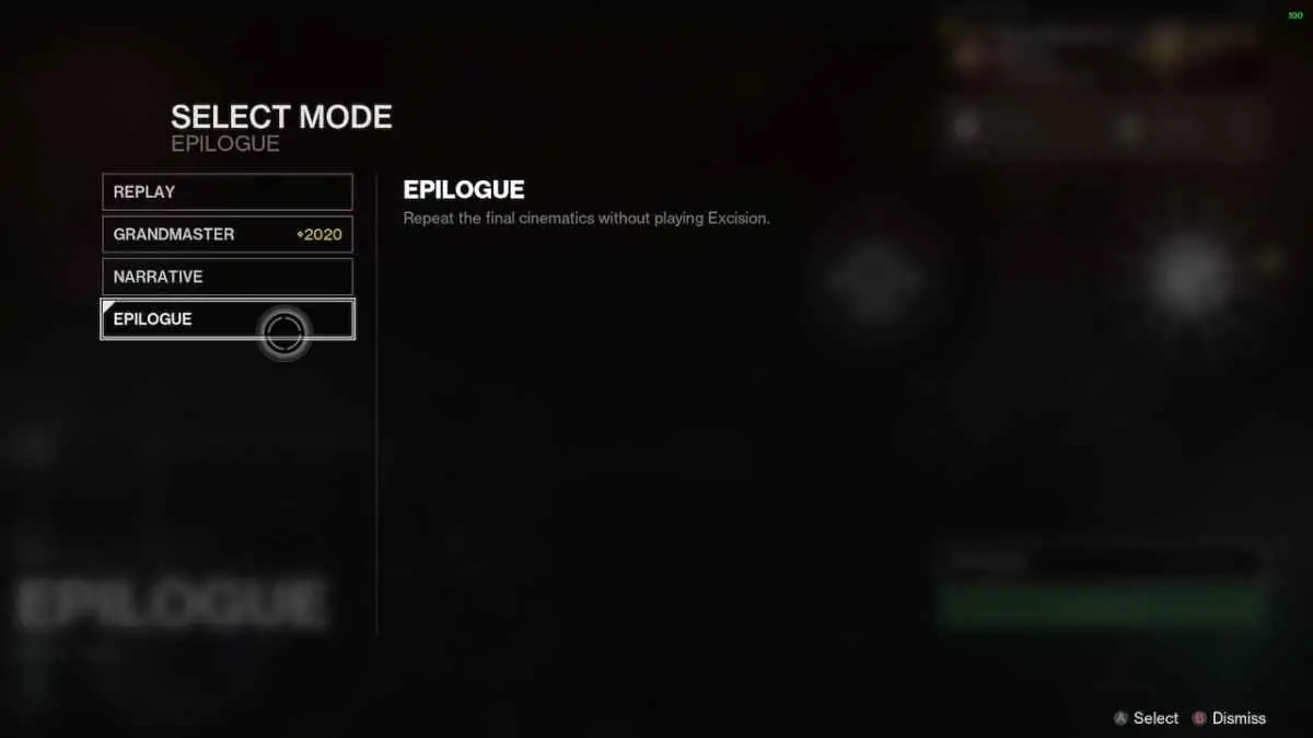 Comment revoir l'épilogue de Destiny 2 Le sélecteur de mode de forme finale