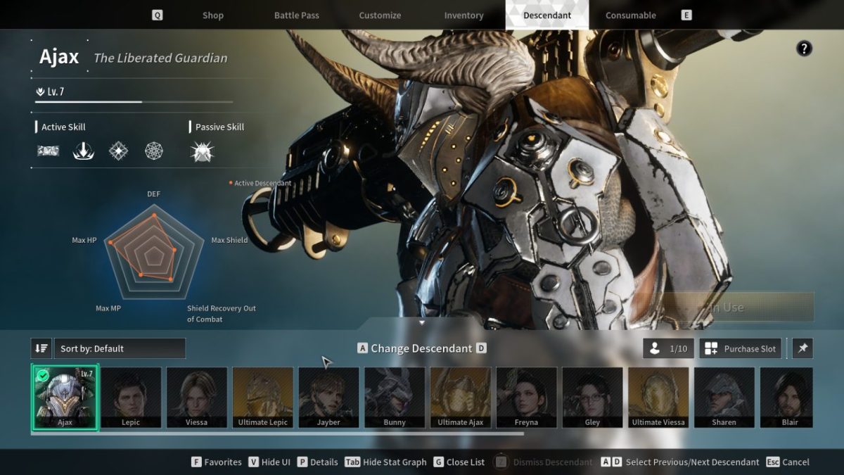 Changement du personnage Ajax The Last Descendant