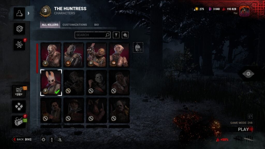 L'écran de sélection du tueur dans Dead by Daylight 2v8