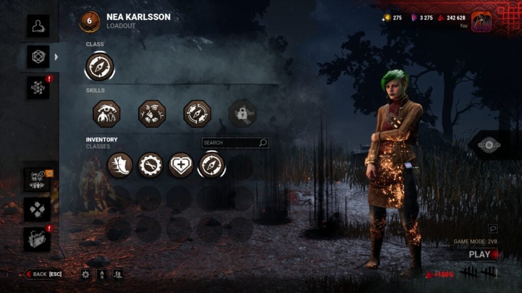 Le menu de sélection de classe dans Dead by Daylight 2v8