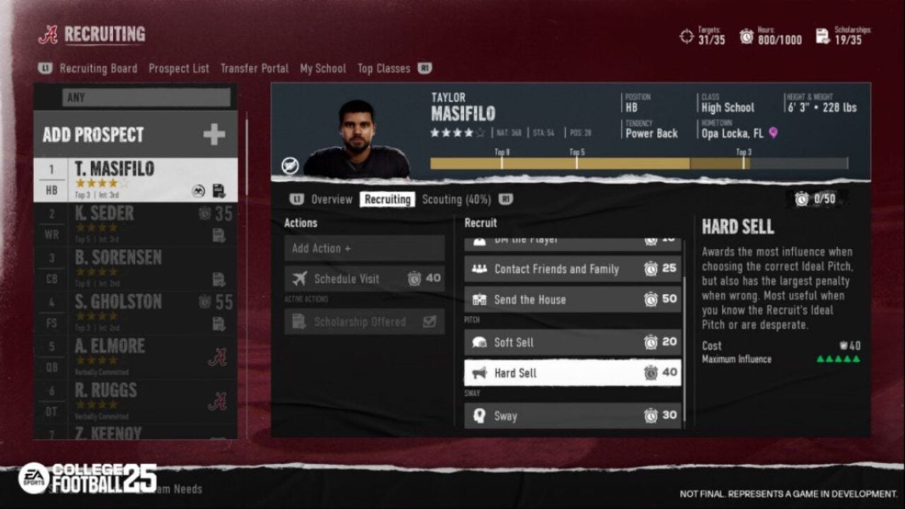 Ea College Football 25 Recrutement difficile