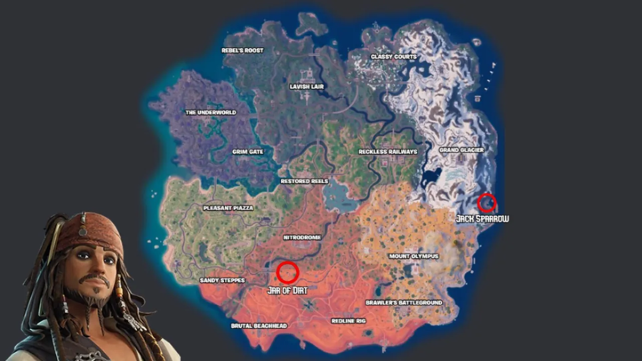Emplacements de Jar Of Dirt et Jack Sparrow sur Fortnite