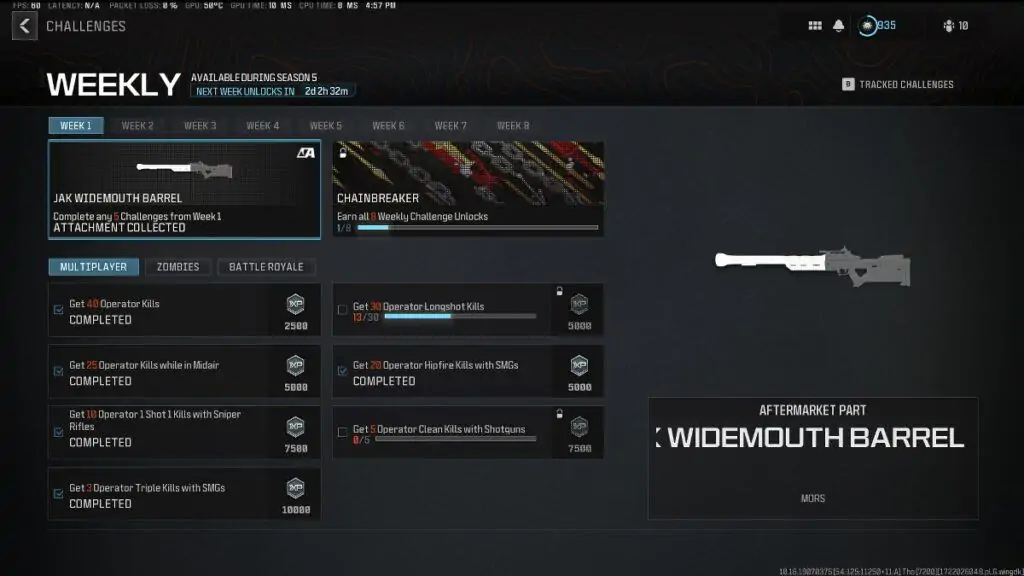 Défis de la semaine 1 de la saison 5 de MW3