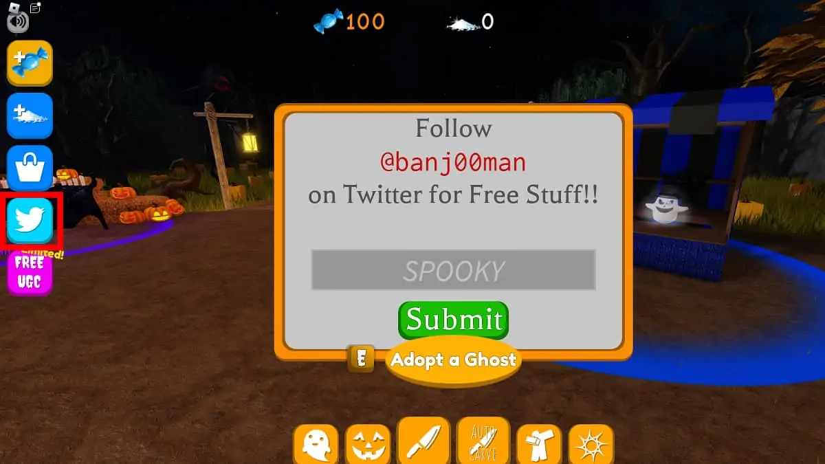 Échanger des codes dans Roblox Pumpkin Carving Simulator.
