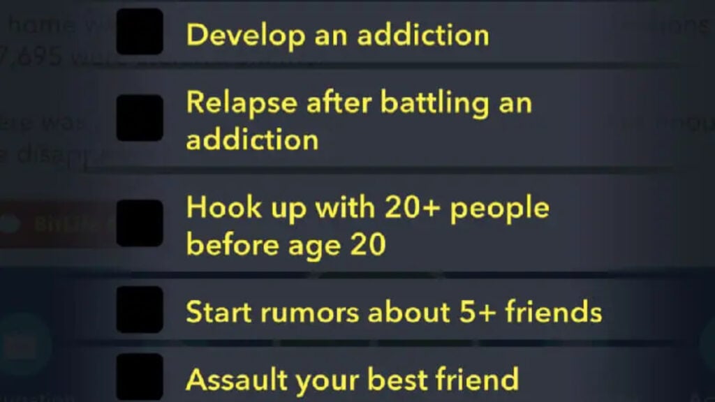 Une liste des tâches associées au défi Euphoria dans BitLife