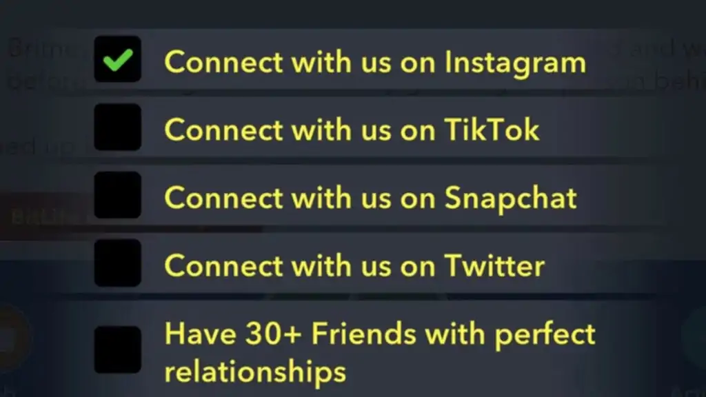 La liste de connexion du Social Butterfly Challenge dans BitLife