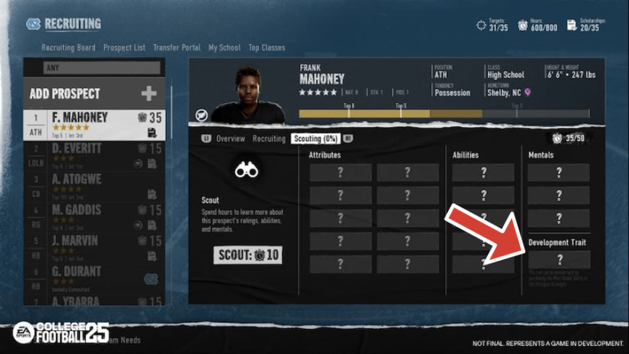 Débloquer les traits de développement dans NCAA 25