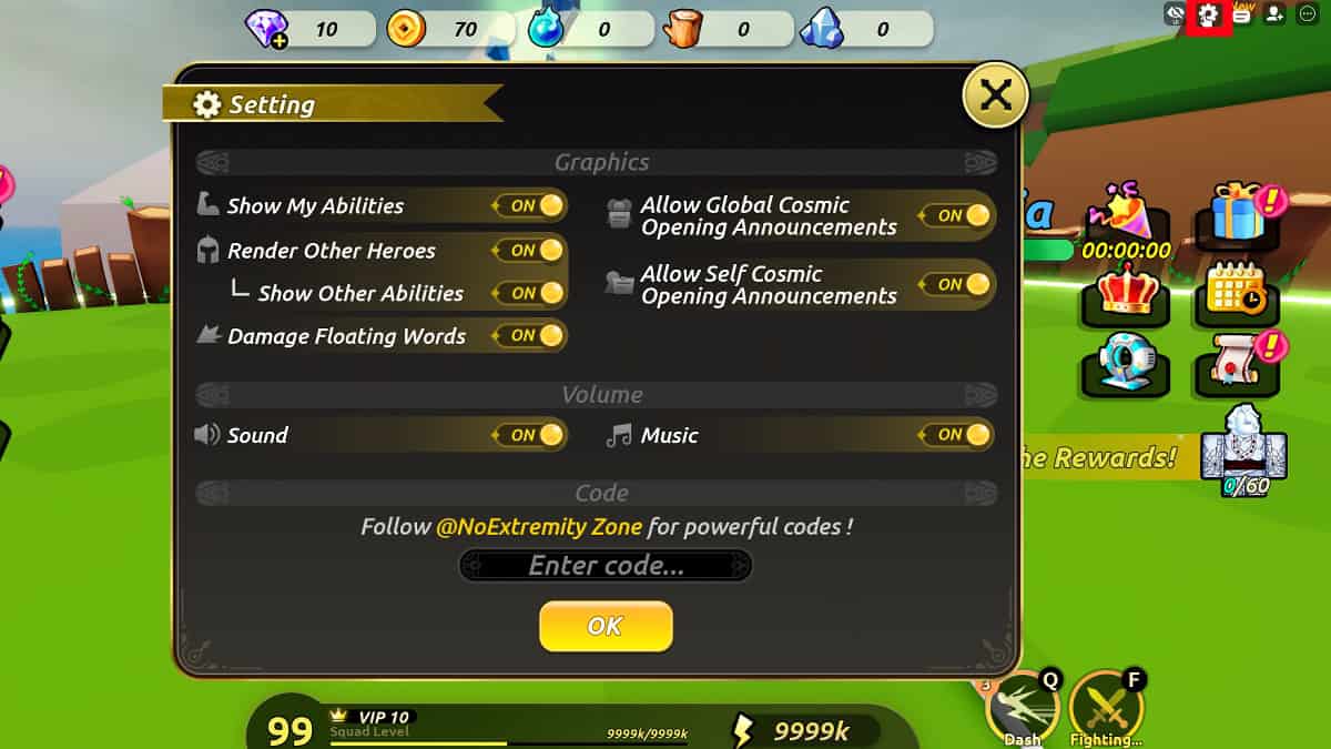 Échanger des codes dans Roblox Anime Elites Squad.