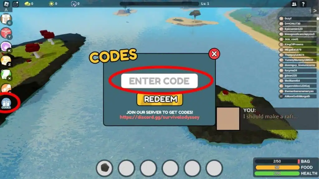 Codes de Survival Odyssey