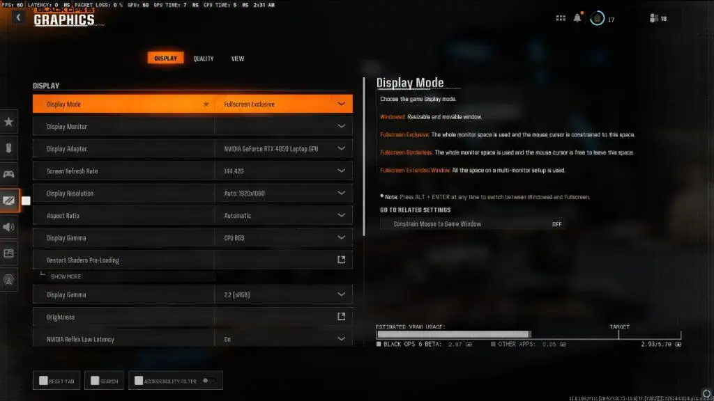 Meilleur réglage d'affichage pour un FPS élevé dans Black Ops 6