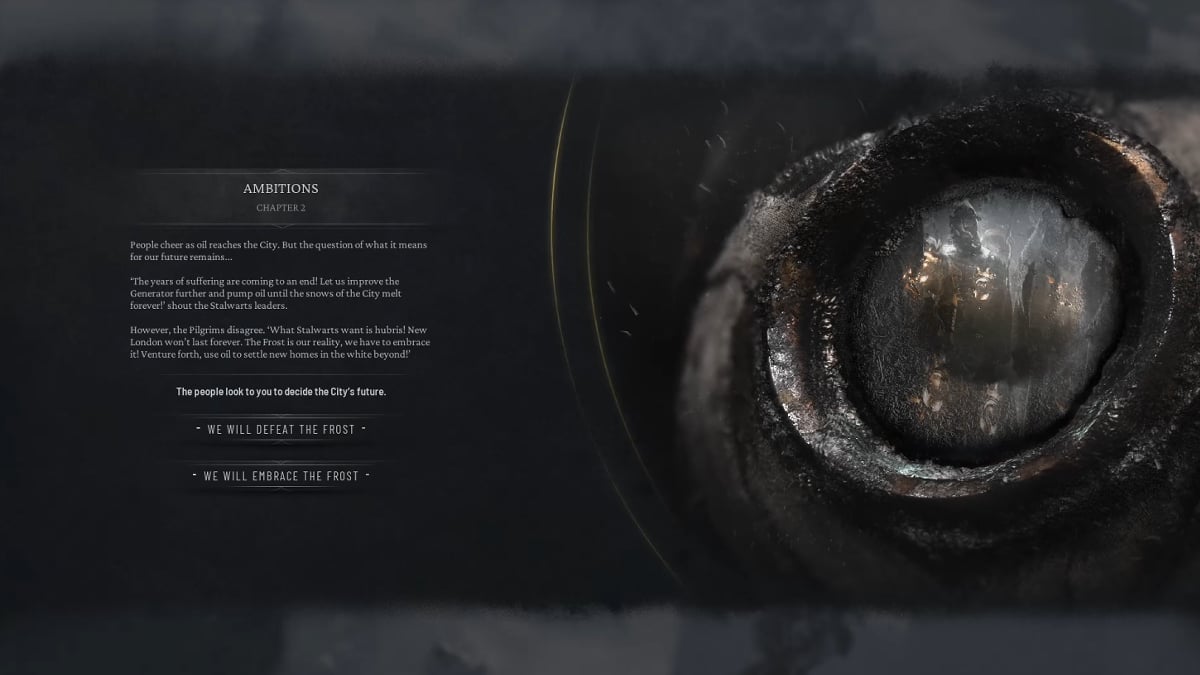 La décision à la fin du chapitre 1 de Frostpunk 2.