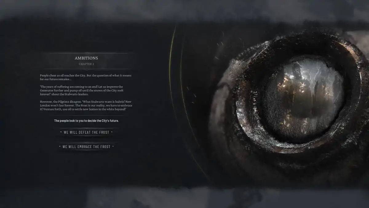 La décision à la fin du chapitre 1 de Frostpunk 2.