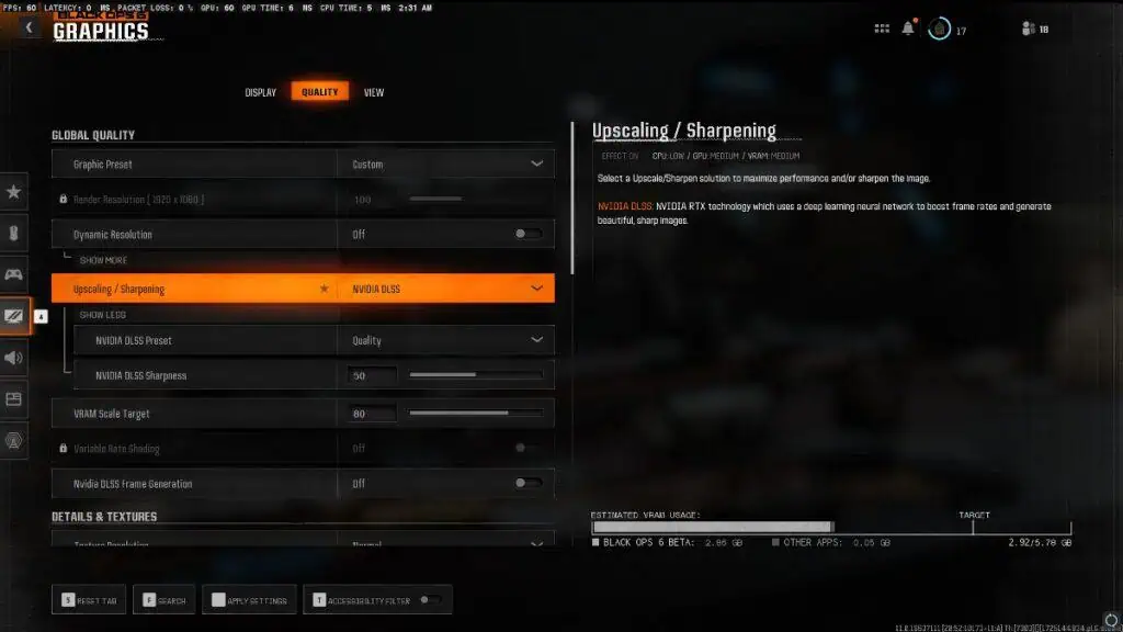 Meilleur paramètre de qualité globale dans Black Ops 6