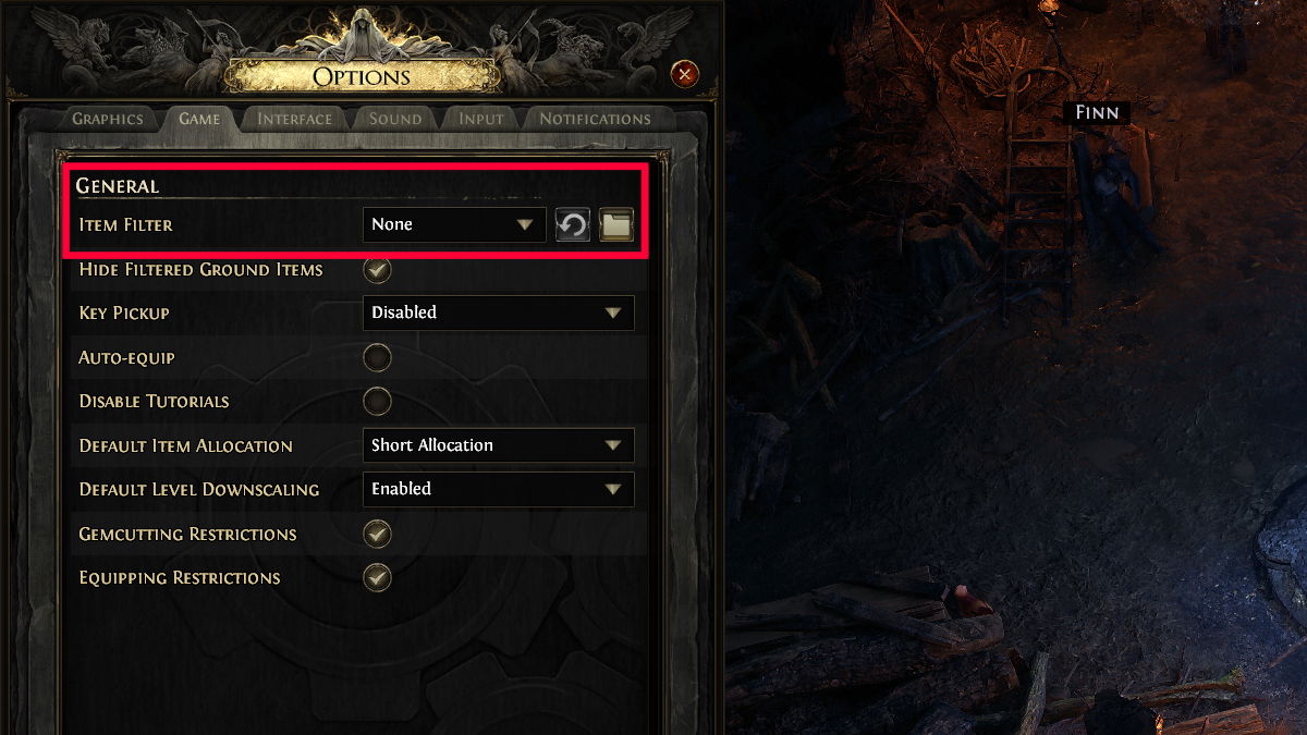 Paramètre de filtre d'objet dans Path of Exile 2